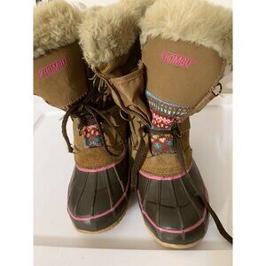 KHOMBU Sweater Duck Boot Leather Aztec Faux Fur Lace Up Tan Women SIZE‎ 4